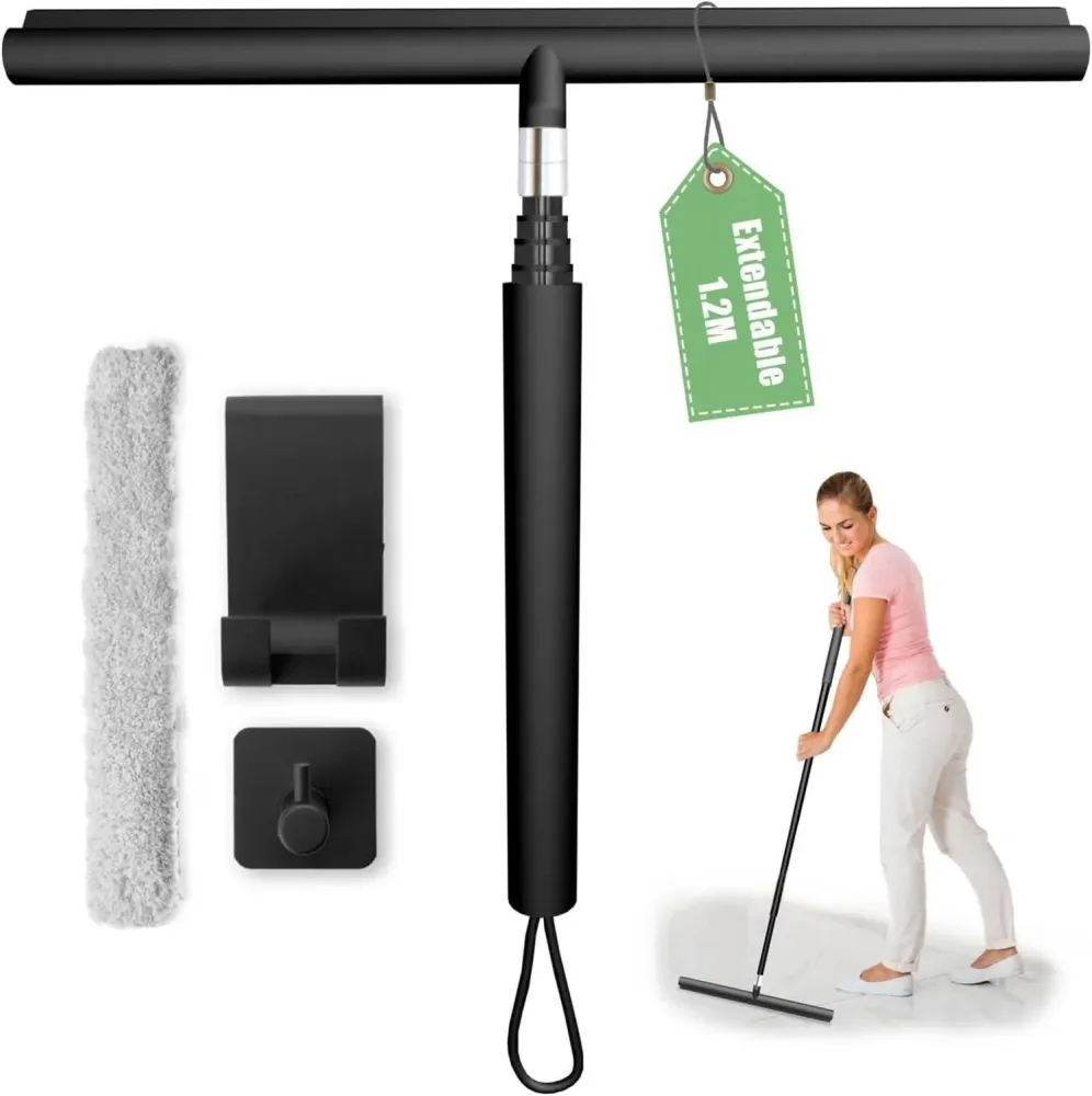 Duschabzieher Silikon Set mit Halterung für Dusche Schwarz