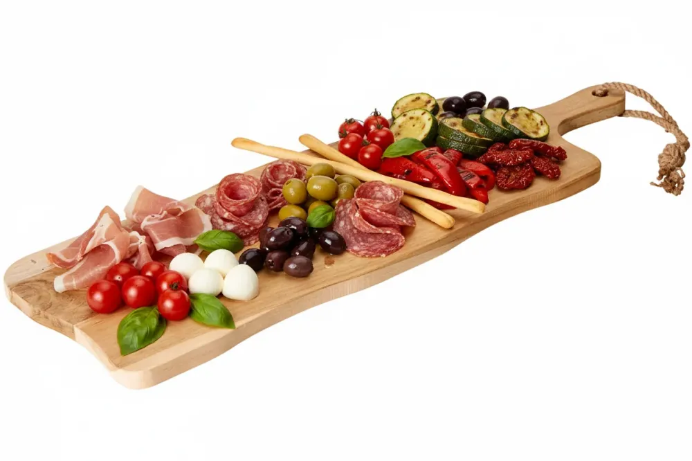 Cookinglife Servierbrett / Tapasbrett - Teak - 59 x 20 cm - Holzbrett für Häppchen und Gerichte