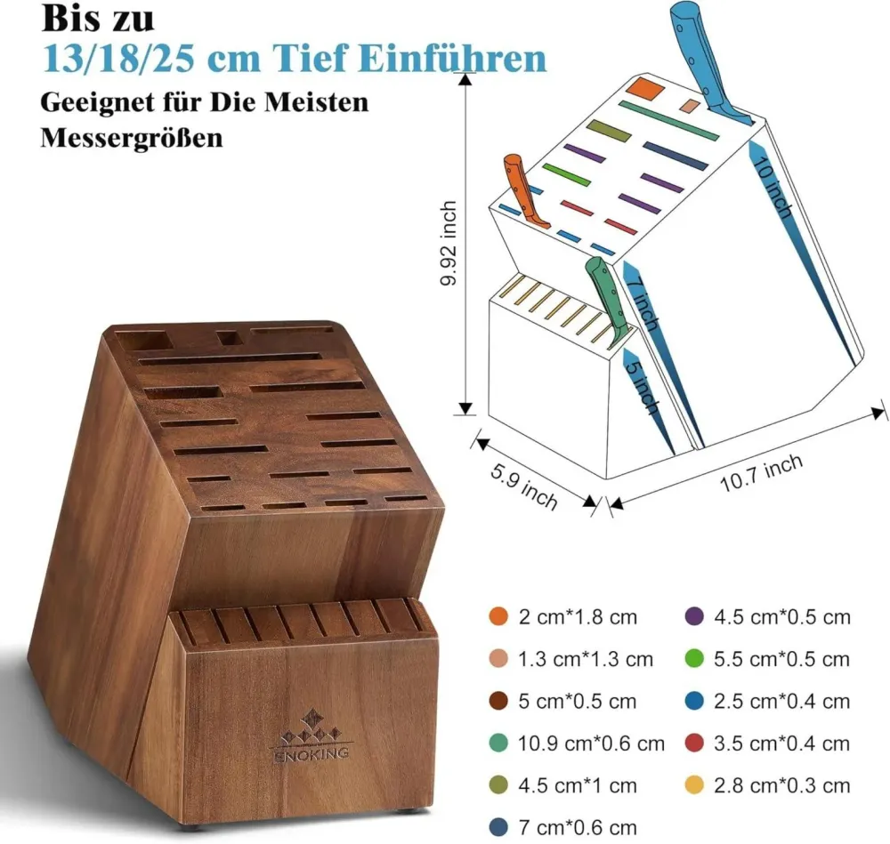ENOKING Messerblock Akazienholz 25 Schlitze Küchenmesser Block