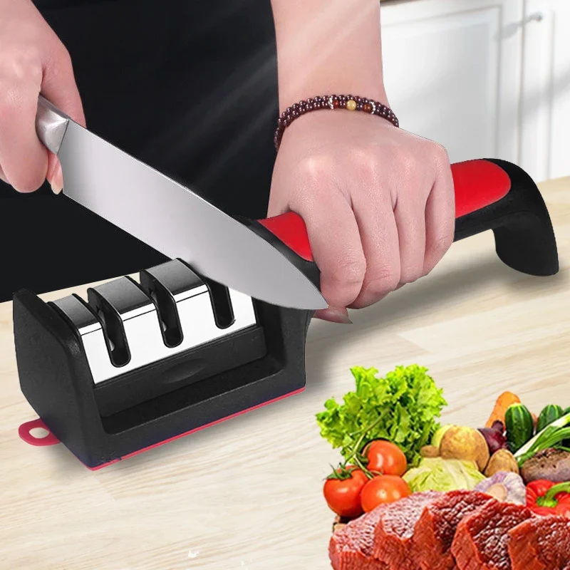 Küche 3/4-Segment Messerschärfer Haushalt Multifunktionale Hand-Gehalten 3/4-Zweck Schwarz Schleifstein