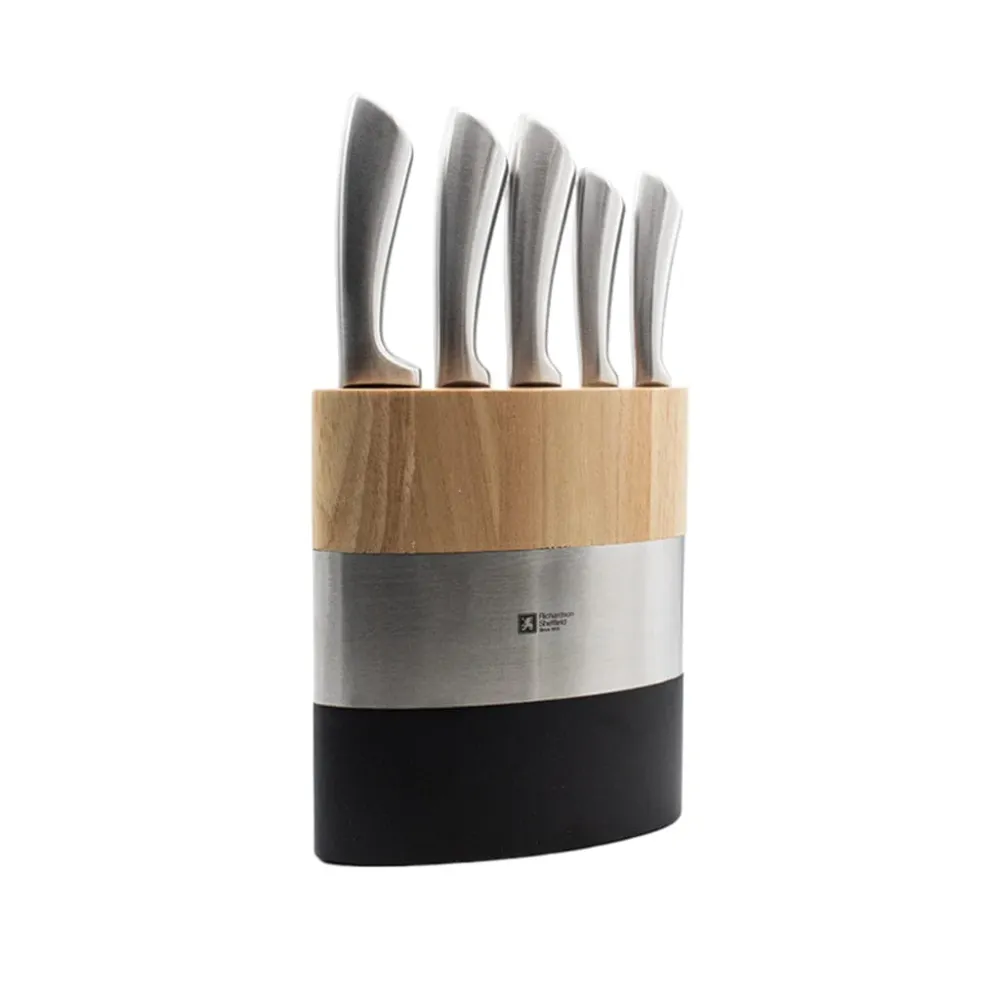 Richardson Sheffield – Fusion 5-teiliges Messerset mit Messerblock – Naturholz und Schwarz