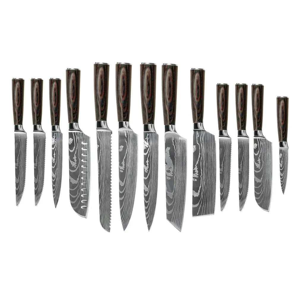 Shinrai Knives – 14-teiliges Messerset mit Damascus-Print – Master Collection XL-Set + Block