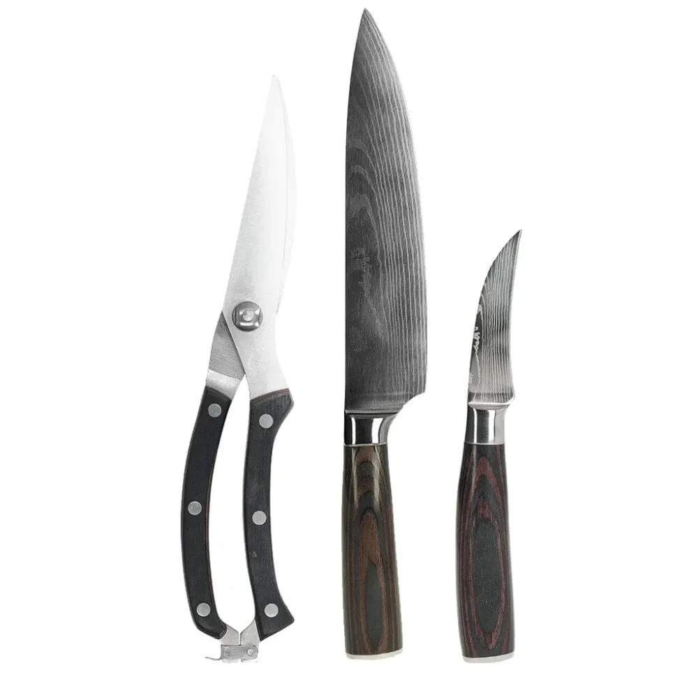 Shinrai Knives – 3-teiliges Outdoor-Messerset mit Damascus-Print