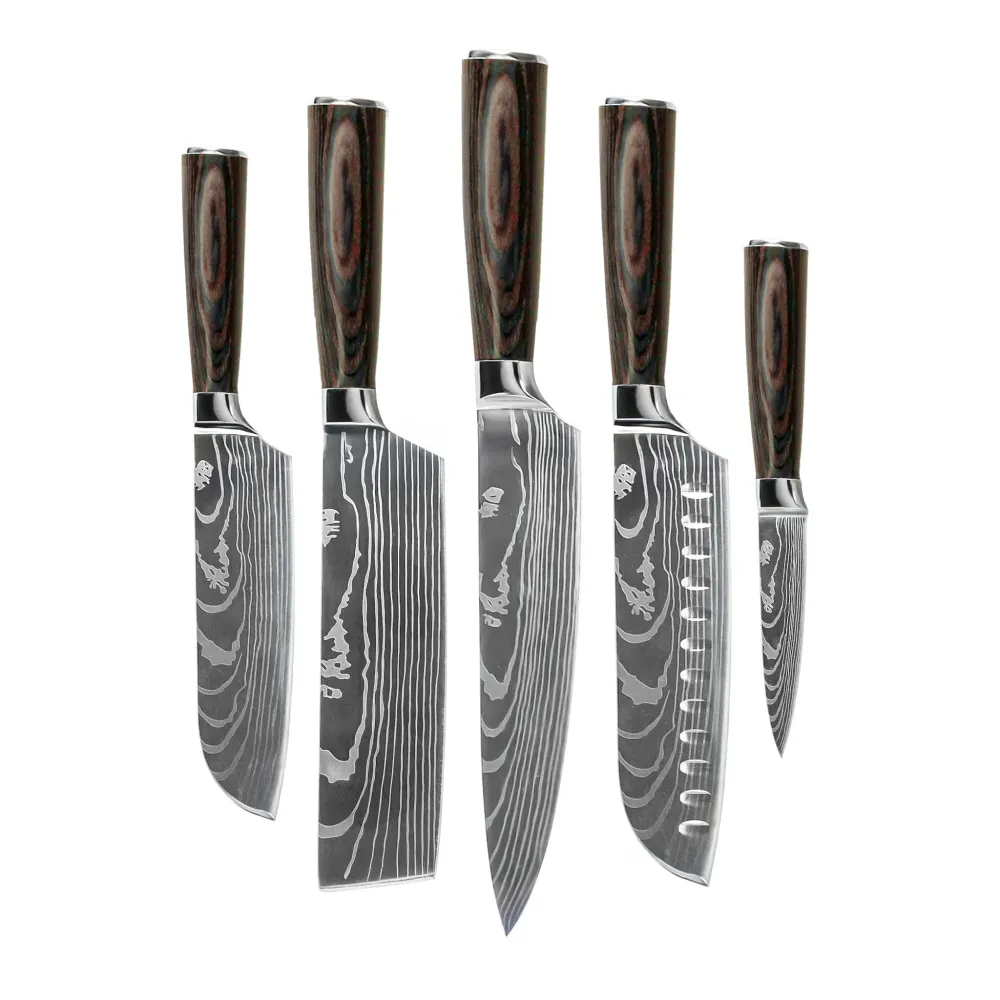 Shinrai Knives – 5-teiliges Messerset mit Damaszener-Print