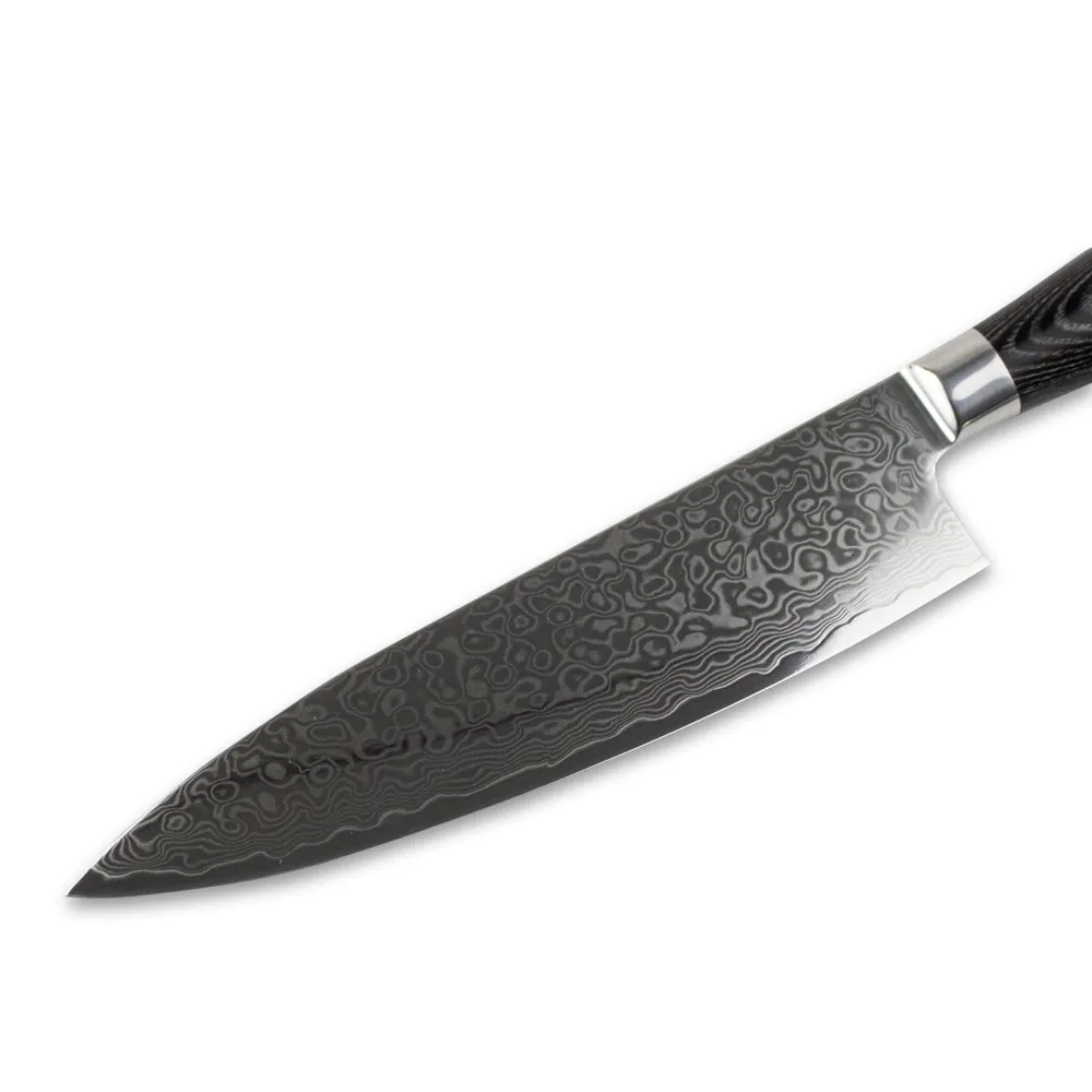 Shinrai Knives - 6-teiliges Messerset aus Damast-Pakkaholz + doppelseitiger magnetischer Messerblock - Schwarz