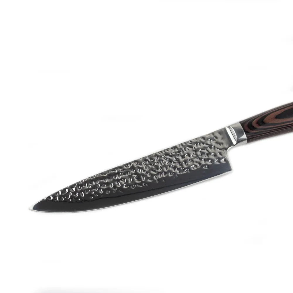Shinrai Knives – 6-teiliges Messerset aus gehämmertem Edelstahl + doppelseitiger magnetischer Messerblock – Schwarz