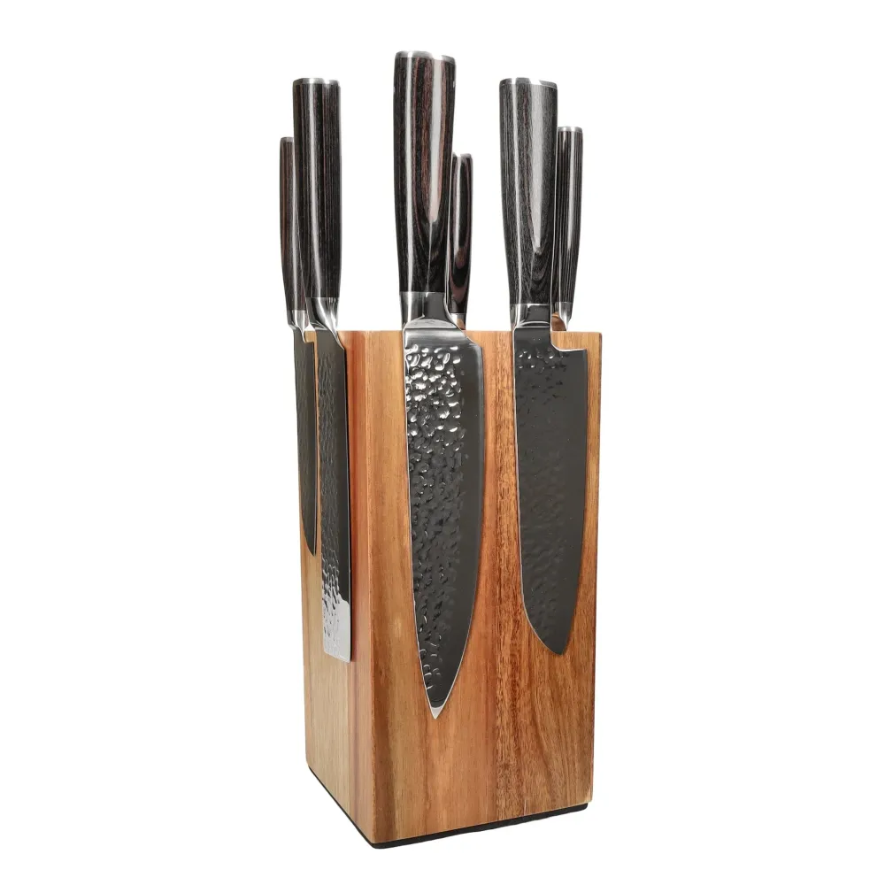 Shinrai Knives - 6-teiliges Messerset aus gehämmertem Edelstahl + Messerblock Rotate