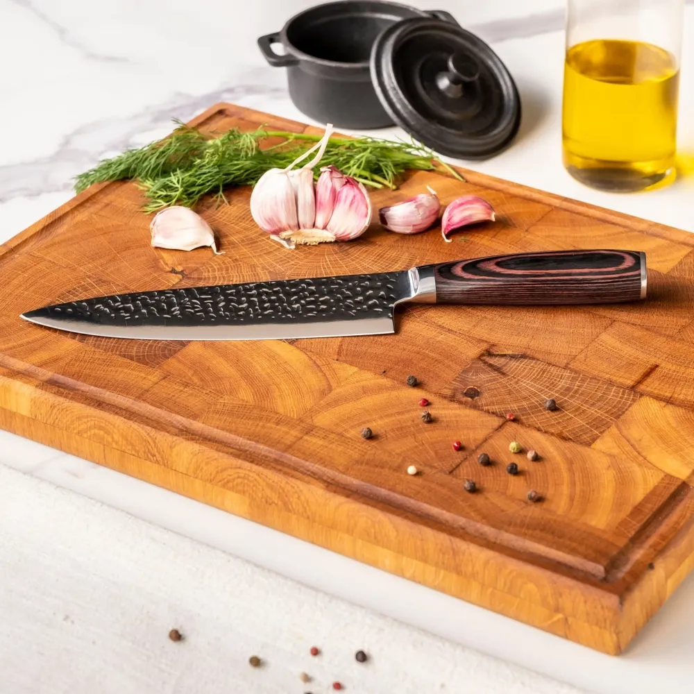 Shinrai Knives - 6-teiliges Messerset aus gehämmertem Edelstahl + Messerblock Rotate