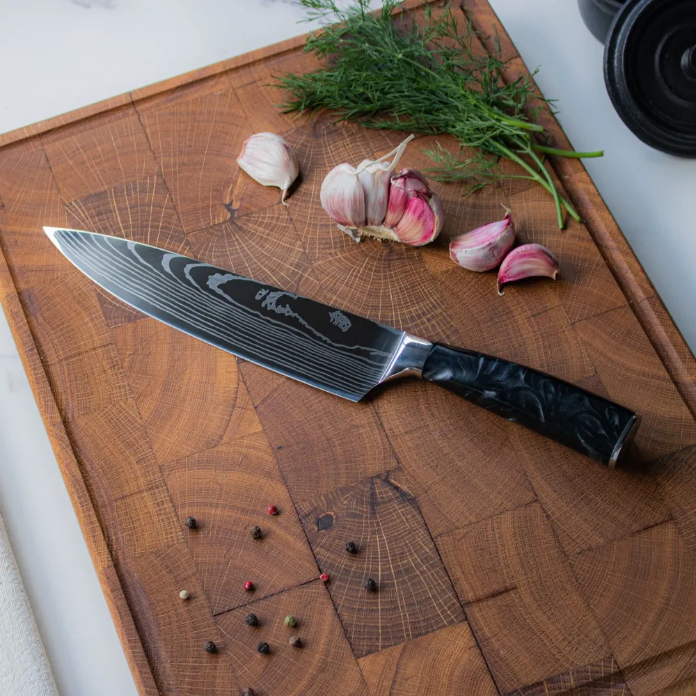 Shinrai Knives – 9-teiliges Messerset mit Damaszener-Print und Onyx-Epoxid
