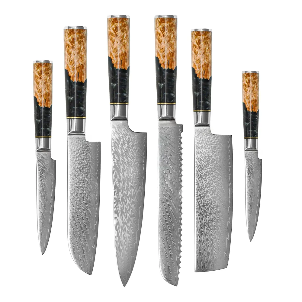 Shinrai Knives - Epoxy Onyx 6-teiliges Messerset + Messerblock Rotate