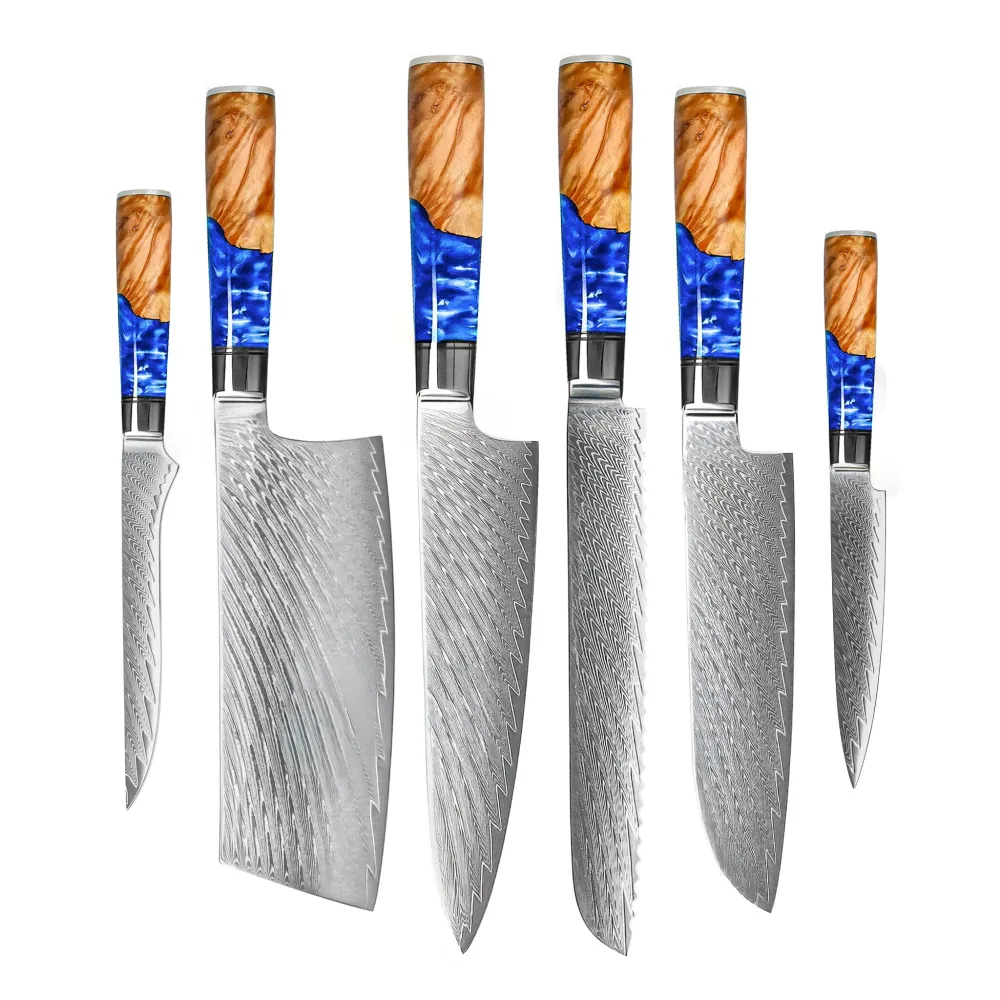 Shinrai Knives - Epoxy Saphir 6-teiliges Messerset + Messerblock-Matrize