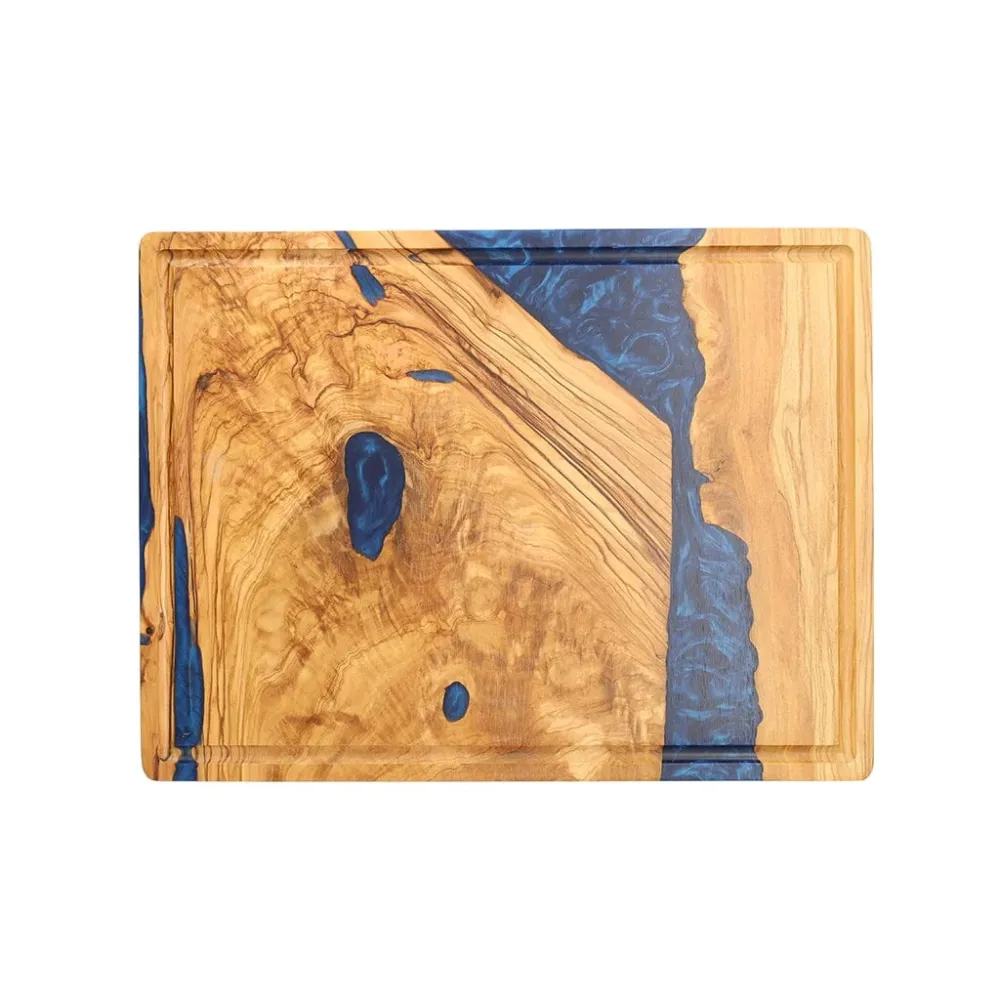 Shinrai Knives - Epoxy Saphir Schneidebrett Olivenholz - 40 x 30 x 3 cm