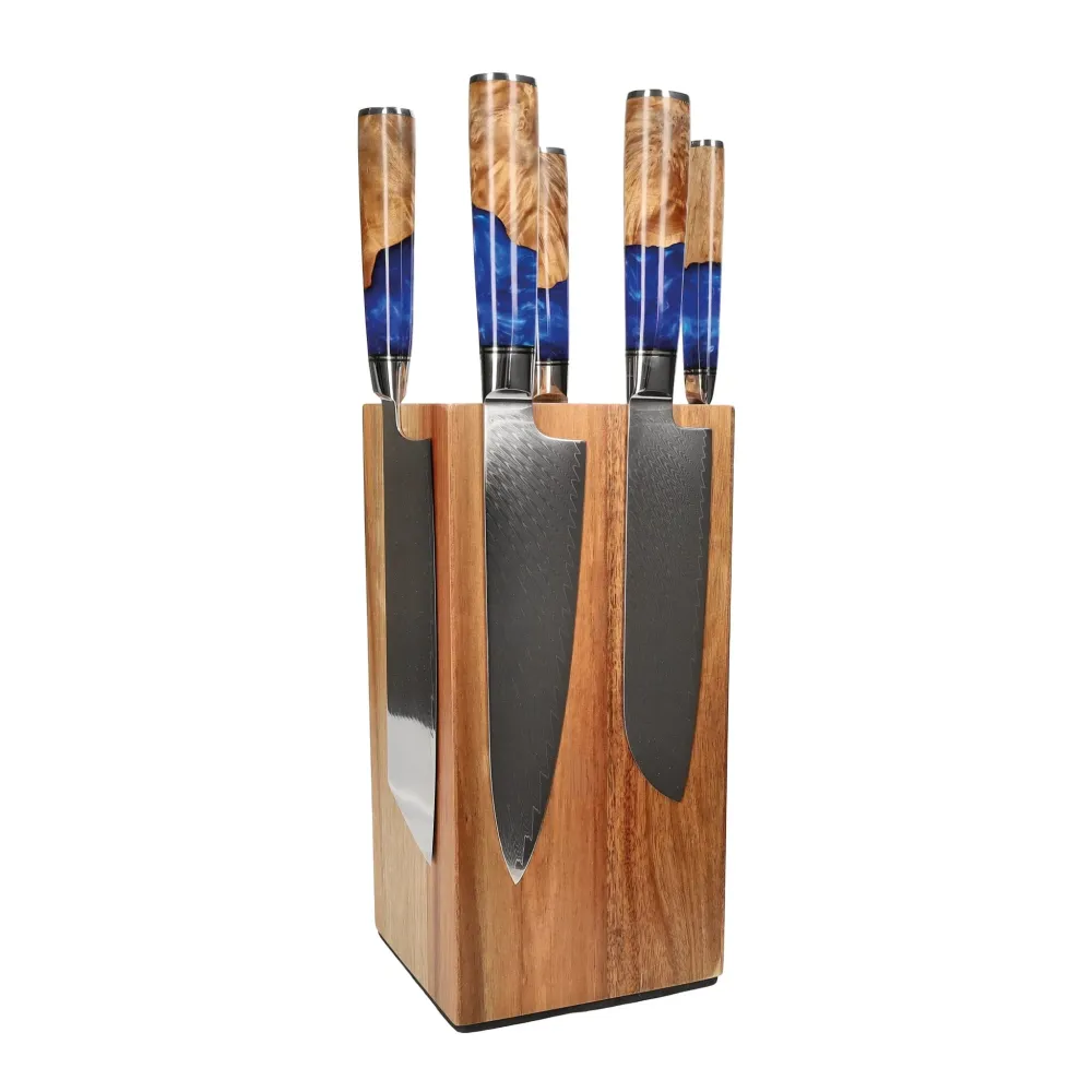 Shinrai Knives - Epoxy Sapphire 6-teiliges Messerset + Messerblock Rotate