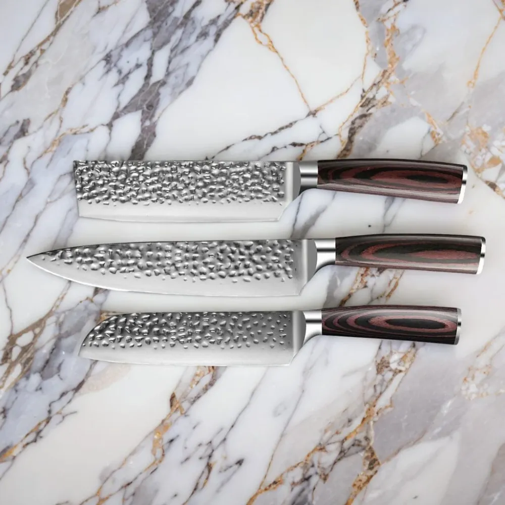 Shinrai Knives - Gehämmerter Edelstahl - 3-teiliges Messerset