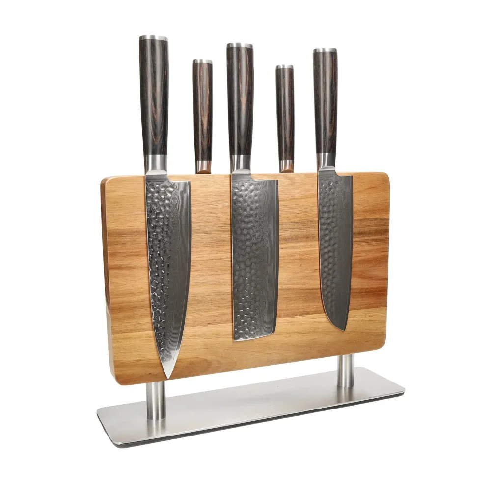 Shinrai Knives - Hammered Damask BR 5-teiliges Messerset + Messerblock-Matrize
