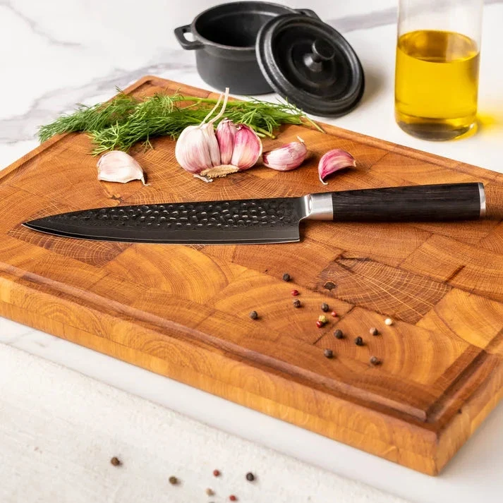 Shinrai Knives - Hammered Damask BR 5-teiliges Messerset + Messerblock-Matrize
