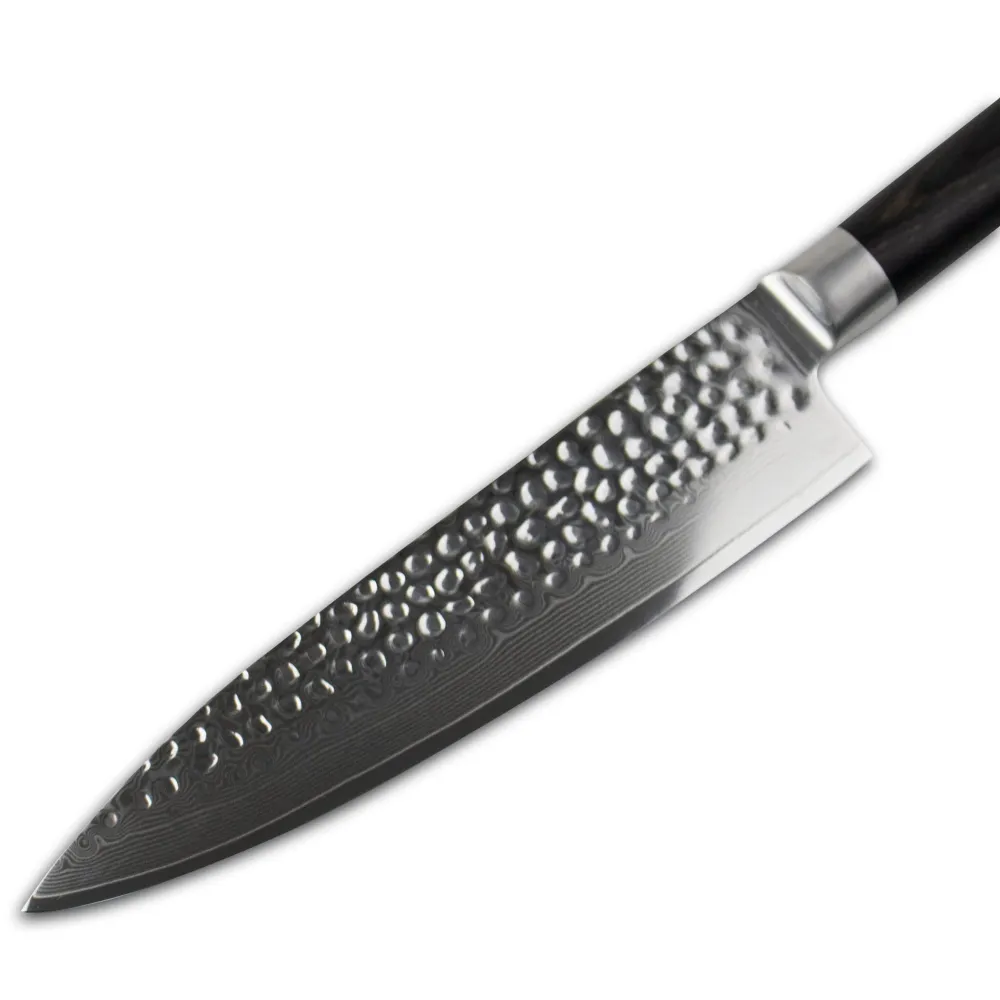 Shinrai Knives – Hammered Damast BR 5-teiliges Messerset + magnetischer Messerblock Scalae – Akazienholz