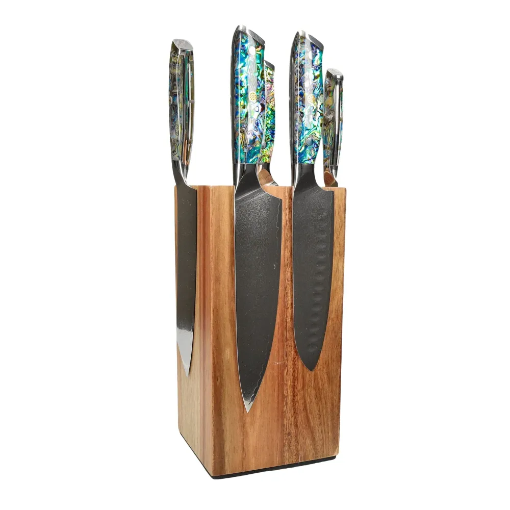 Shinrai Knives - Perlmutt-Juwelen 5-teiliges Messerset + Messerblock Rotate