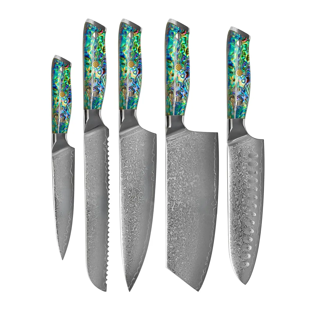 Shinrai Knives - Perlmutt-Juwelen 5-teiliges Messerset + Messerblock Rotate