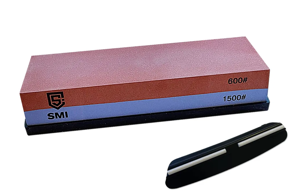 SMI Doppelseitiger Schleifstein 600/1500 Körnung – Schärfstein, Wetzstein & Abziehstein mit Schleifhilfe – Messerschärfer...