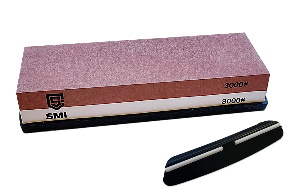 SMI Schleifstein 3000/8000 Körnung – Doppelseitiger Schärfstein, Wetzstein & Abziehstein mit Schleifhilfe – Messerschärfe...