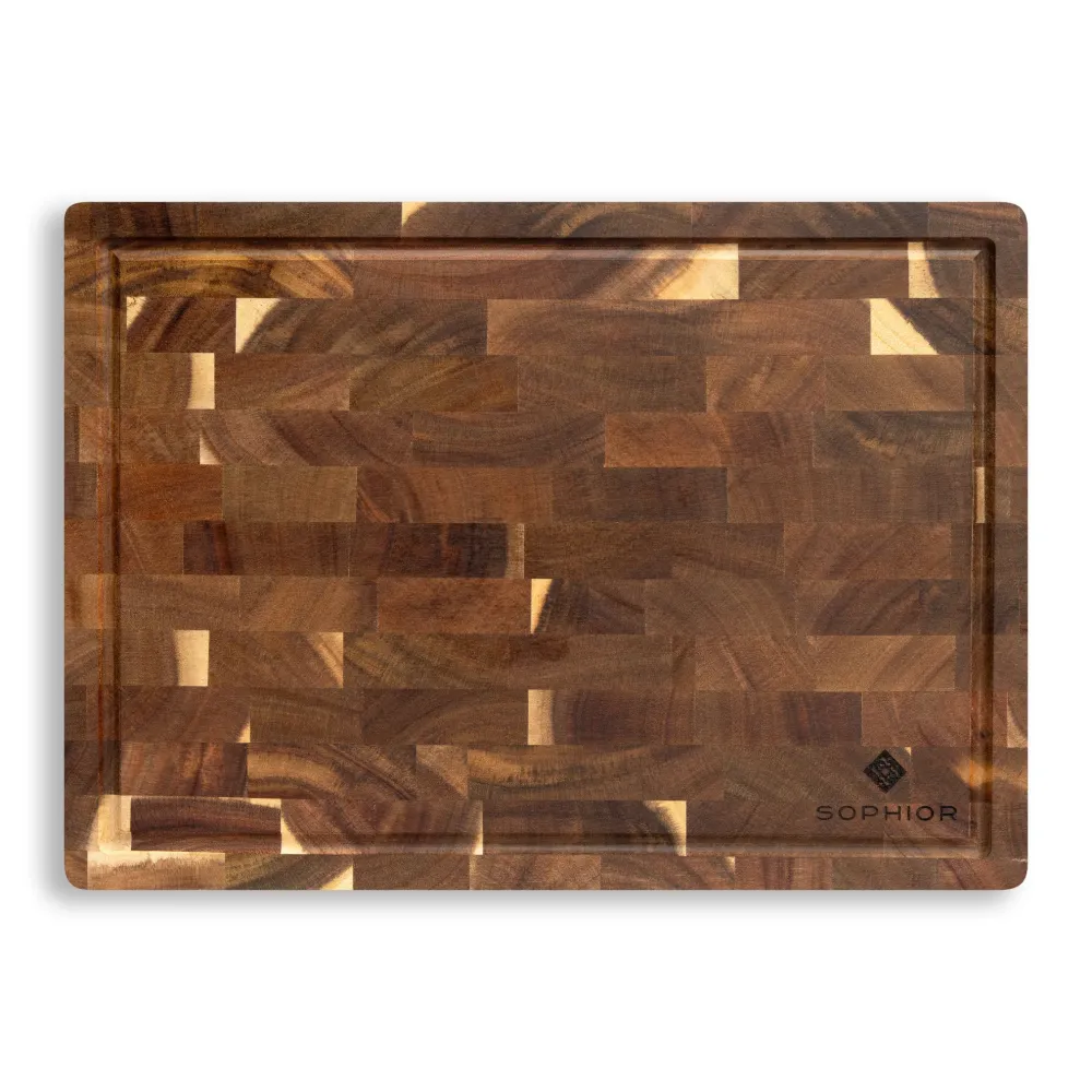 SOPHIOR Schneidebrett aus Akazienholz mit Saftrille, 35 x 25 x 2 cm