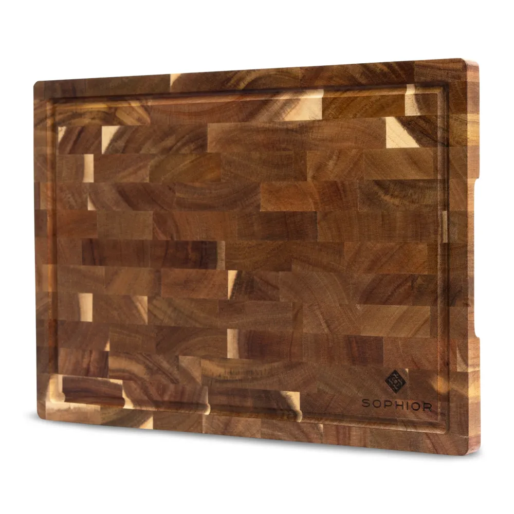 SOPHIOR Schneidebrett aus Akazienholz mit Saftrille, 35 x 25 x 2 cm