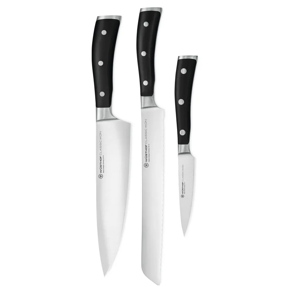 Wüsthof - Classic Ikon 3-teiliges Messerset - Kochmesser + Brotmesser + Officemesser