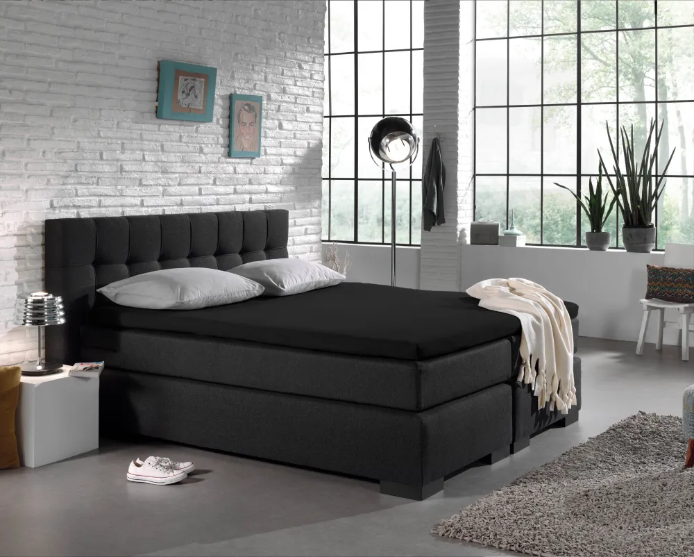 Jersey Topper Spannbettlaken Schwarz 180 x 200/220 cm