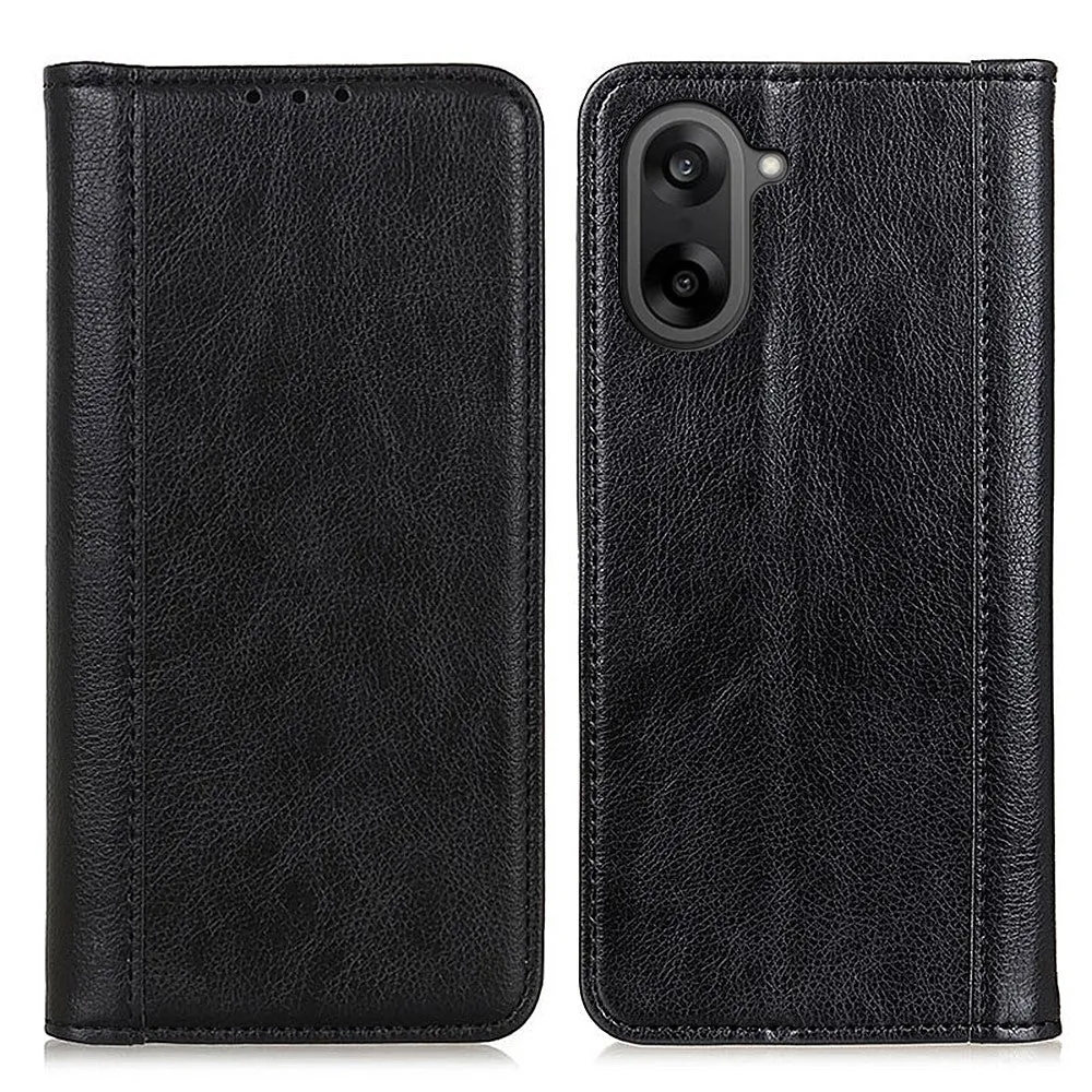 Echtes Lederetui mit Magnetverschluss für OnePlus Nord CE5 / OnePlus Ace 5 Racing - Schwarz