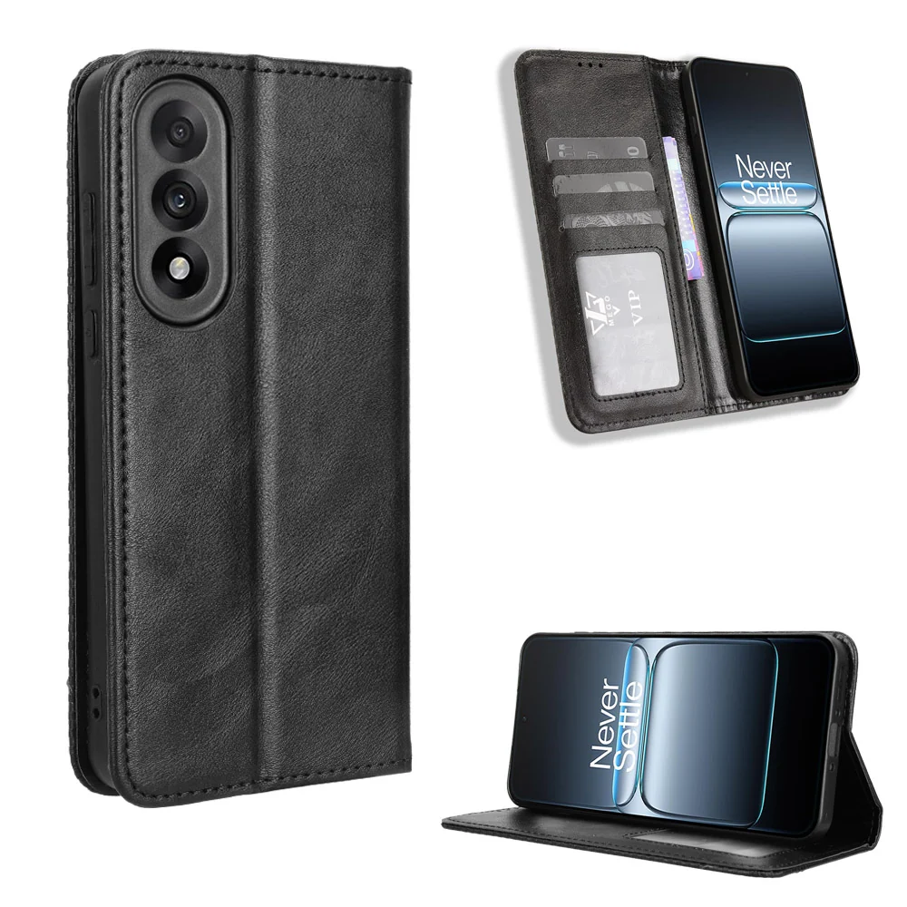 Geldbeutel Style Fliphülle aus echtem Leder für OnePlus Nord 5 / OnePlus Ace 5 Ultra - Schwarz