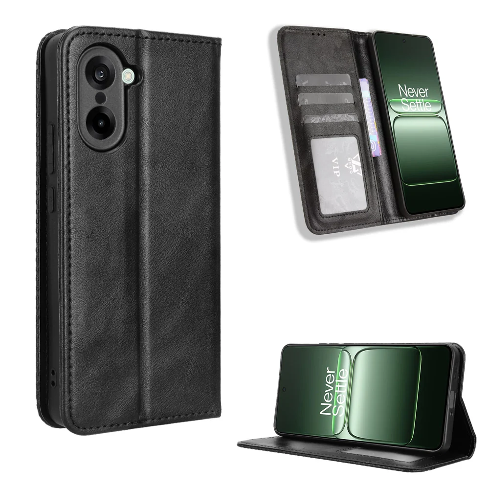 Geldbeutel Style Fliphülle aus echtem Leder für OnePlus Nord CE 5G / OnePlus Ace 5 - Schwarz