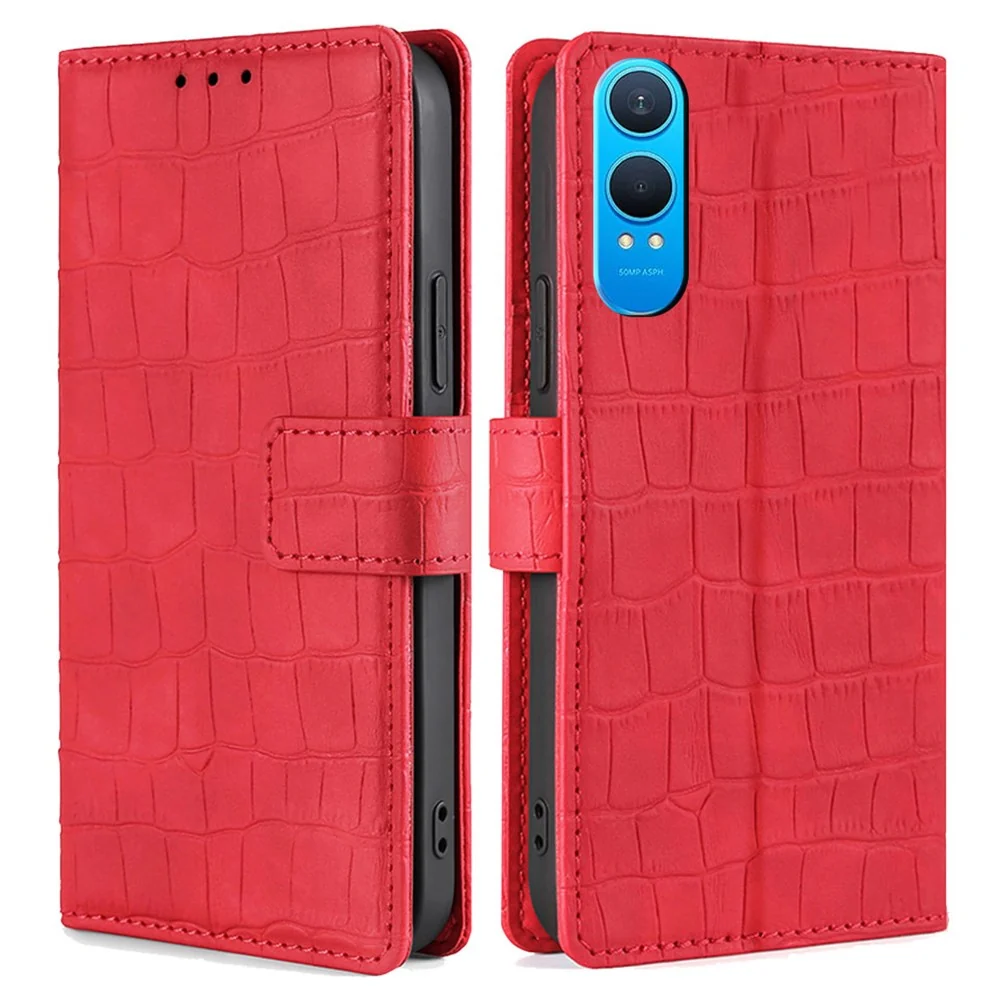 Krokodil Textur Lederhülle für OnePlus Nord CE4 Lite / Oppo K12x - Rot
