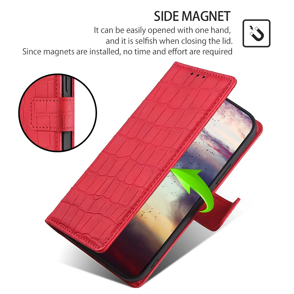 Krokodil Textur Lederhülle für OnePlus Nord CE4 Lite / Oppo K12x - Rot