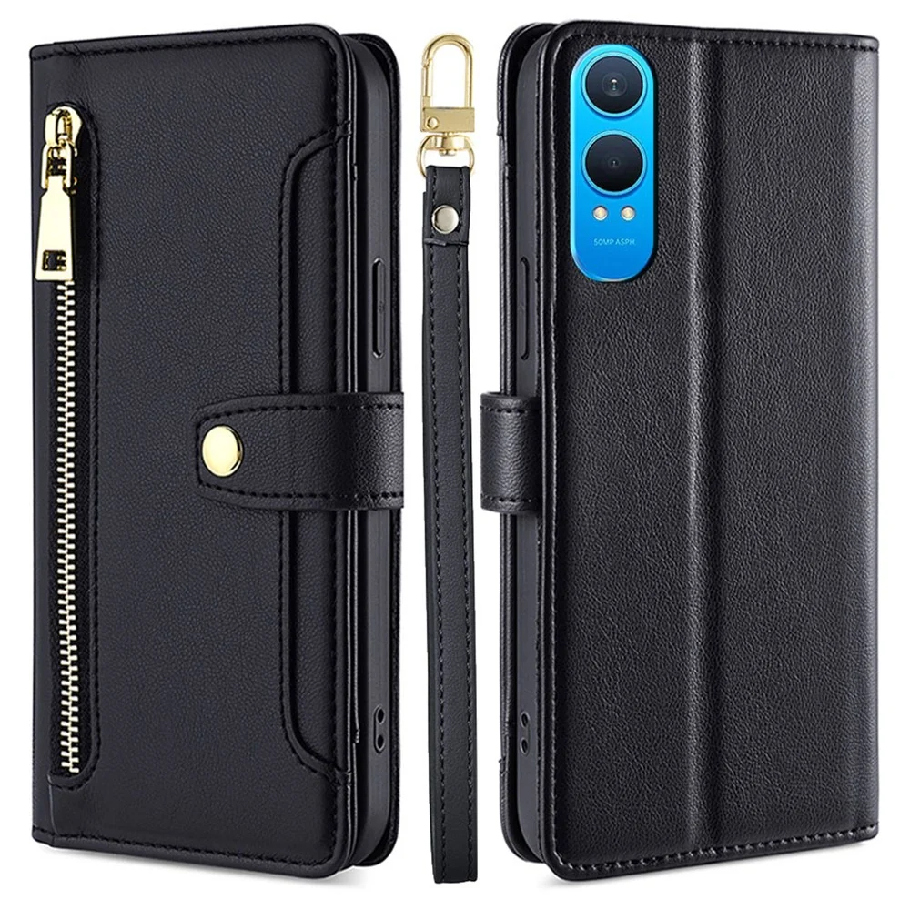 OnePlus Nord CE4 Lite 5G / Oppo K12x 5G (China) Hülle aus veganem Leder, Umhängetasche für das Smartphone mit Reißverschlu...