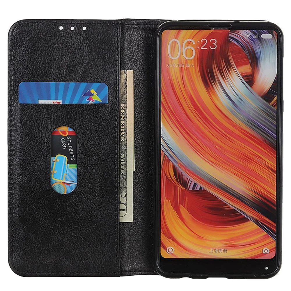 OnePlus Nord CE4 Lite 5G / Oppo K12x 5G Wallet-Hülle aus Spaltleder mit Litchi-Struktur - Schwarz