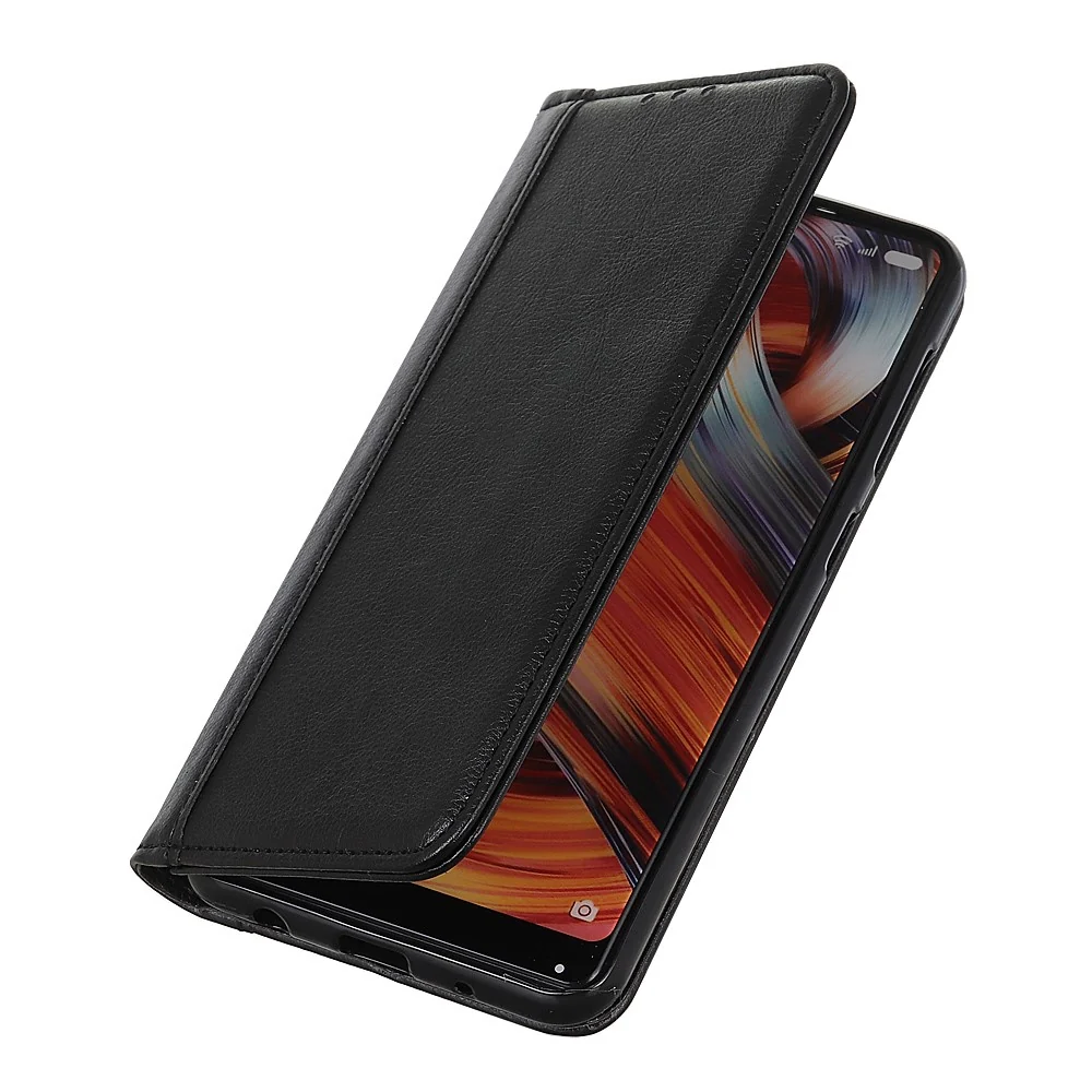 OnePlus Nord CE4 Lite 5G / Oppo K12x 5G Wallet-Hülle aus Spaltleder mit Litchi-Struktur - Schwarz