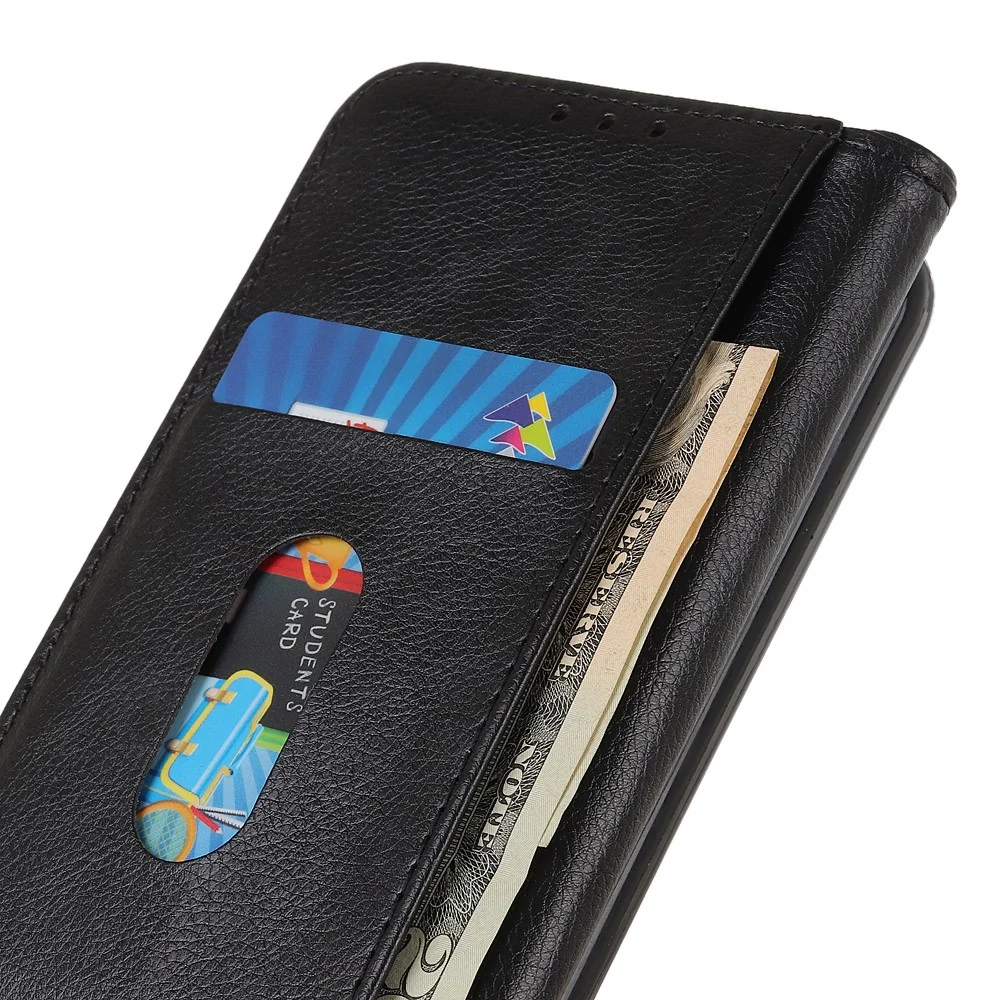 OnePlus Nord CE4 Lite 5G / Oppo K12x 5G Wallet-Hülle aus Spaltleder mit Litchi-Struktur - Schwarz