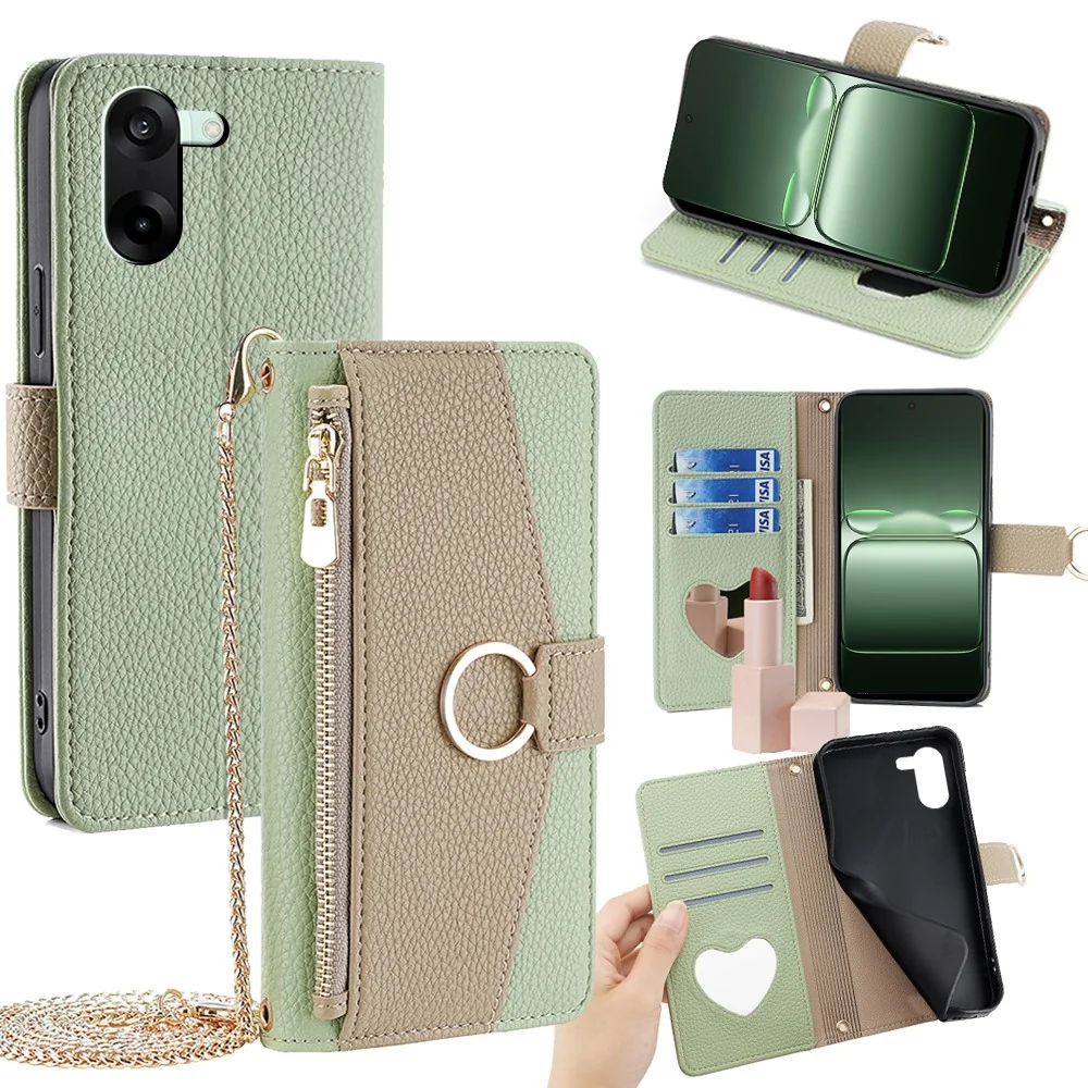 OnePlus Nord CE5 / OnePlus Ace 5 Racing Veganes Leder Portemonnaie-Etui - Grün