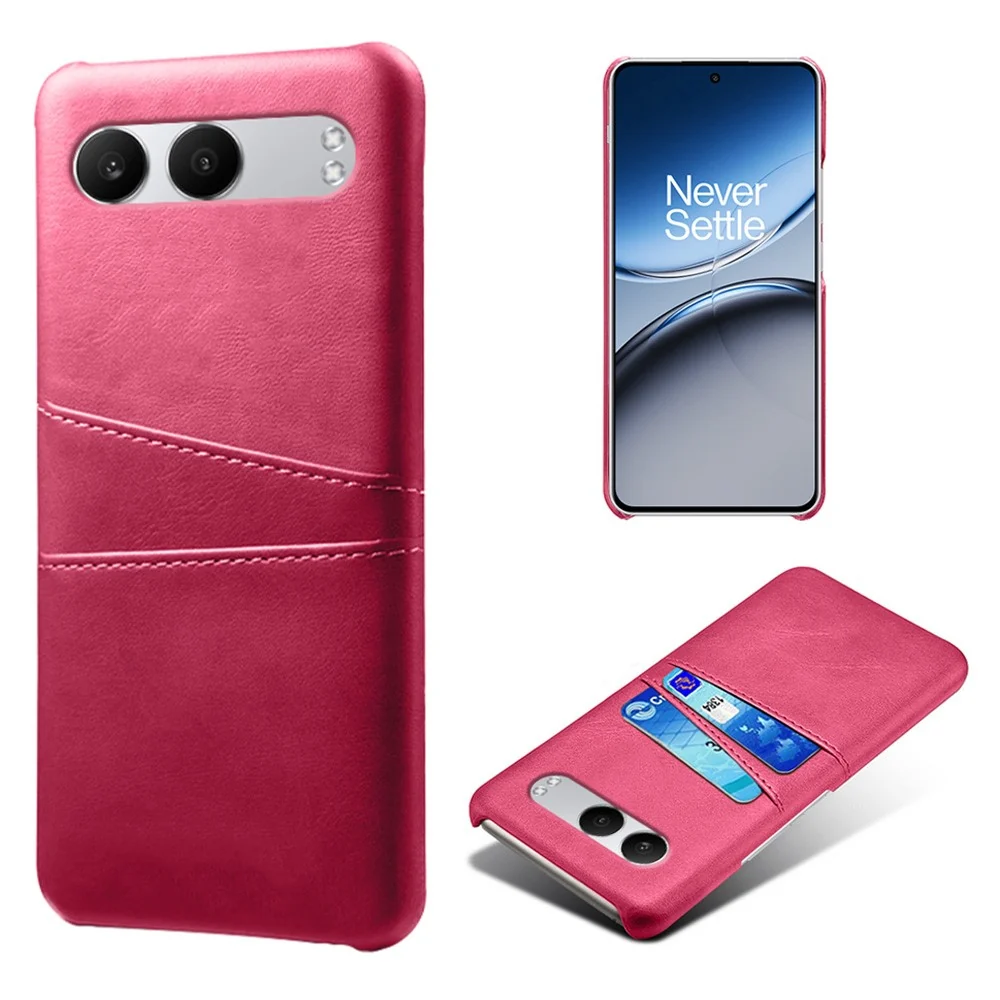 OnePlus Nord 4 Hülle mit zwei Kartenslots aus veganem Leder und stoßfester Hartschale - Rose