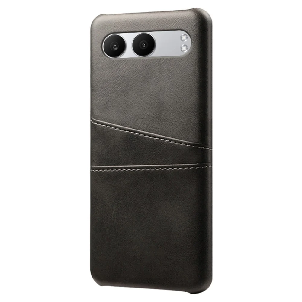 OnePlus Nord 4 Hülle mit zwei Kartenslots aus veganem Leder und stoßfester Hartschale - Schwarz
