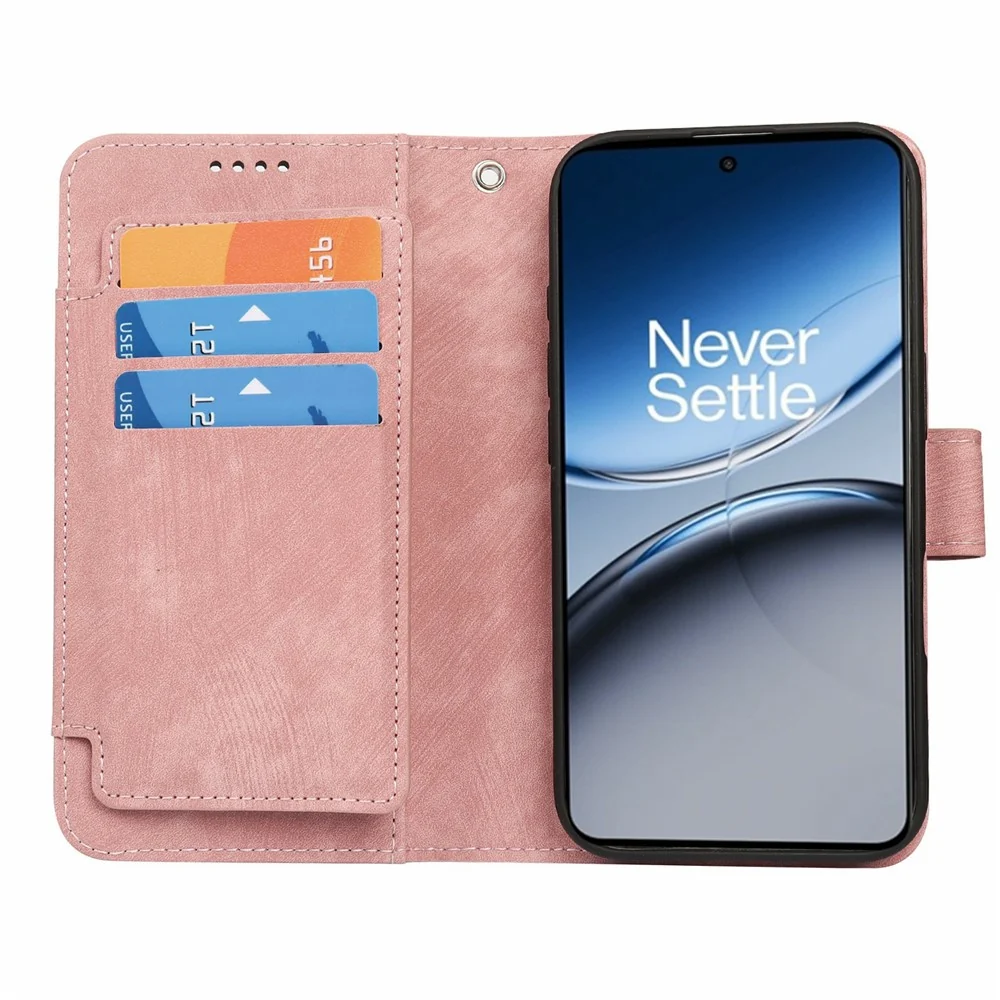OnePlus Nord 4 Lederhülle mit Linienmuster und 9 Kartenfächern - Roségold