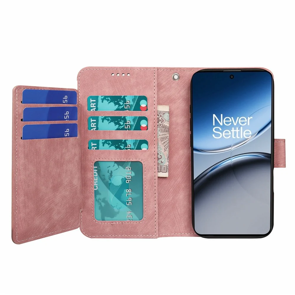 OnePlus Nord 4 Lederhülle mit Linienmuster und 9 Kartenfächern - Roségold