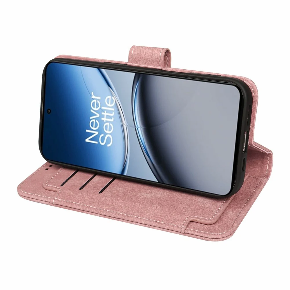 OnePlus Nord 4 Lederhülle mit Linienmuster und 9 Kartenfächern - Roségold