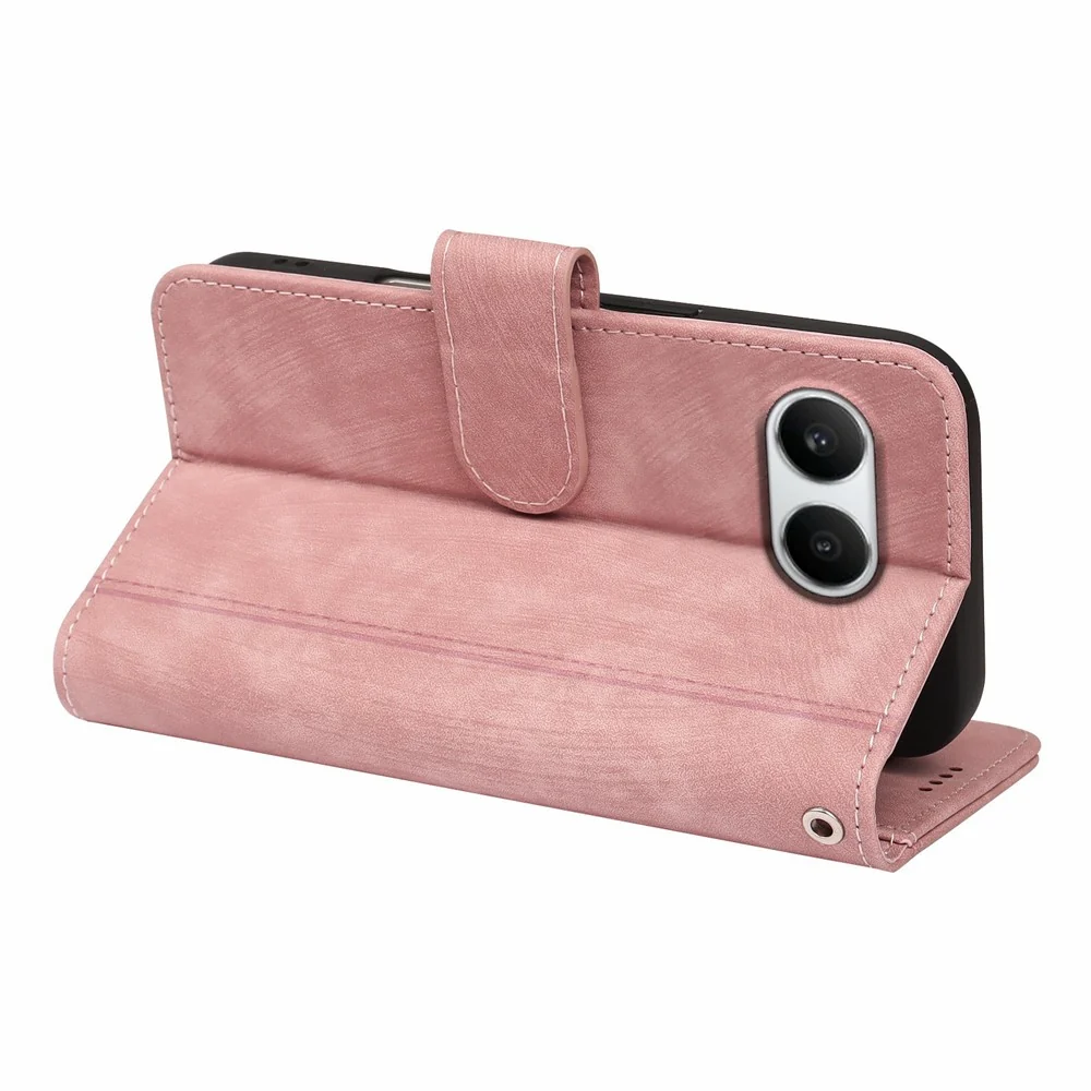 OnePlus Nord 4 Lederhülle mit Linienmuster und 9 Kartenfächern - Roségold