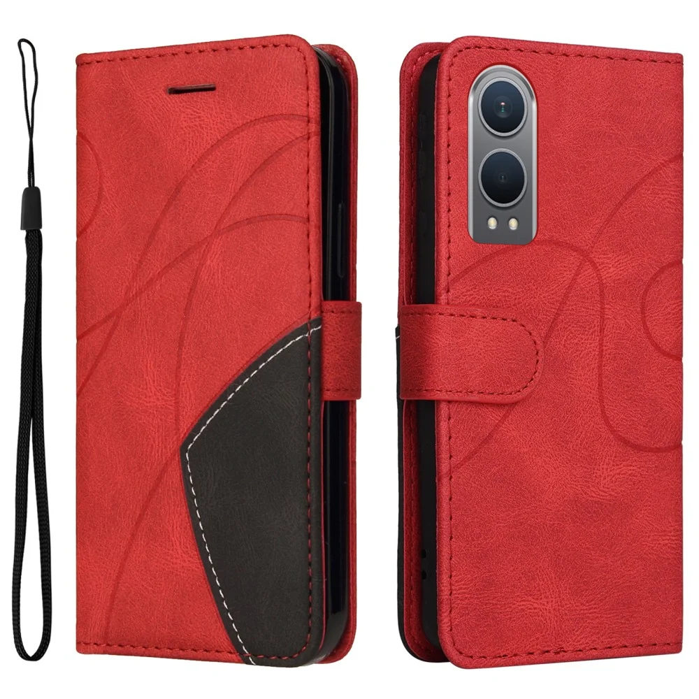 Strukturierte Ledertasche mit Gurt für OnePlus Nord CE4 Lite / Oppo K12x - Rot