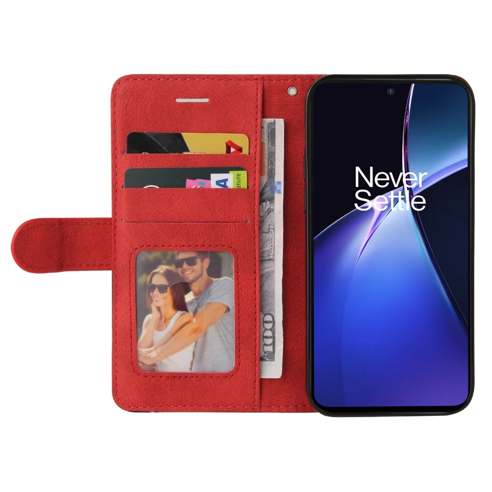 Strukturierte Ledertasche mit Gurt für OnePlus Nord CE4 Lite / Oppo K12x - Rot