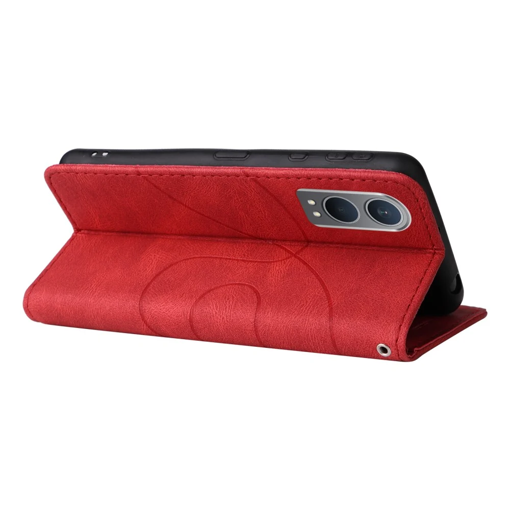 Strukturierte Ledertasche mit Gurt für OnePlus Nord CE4 Lite / Oppo K12x - Rot