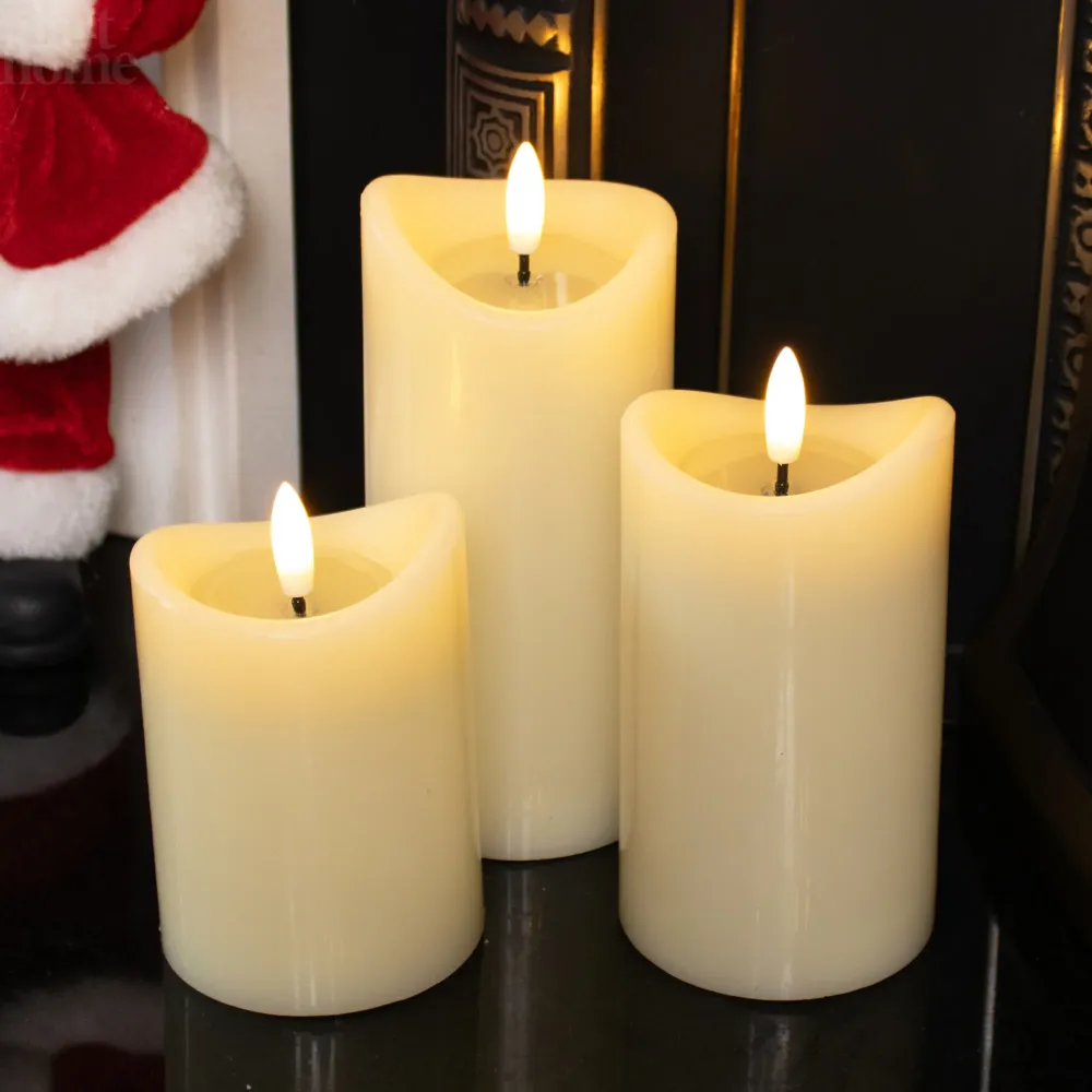 Ivory LED Wax Pillar Candles Set 3 Darthome Limited