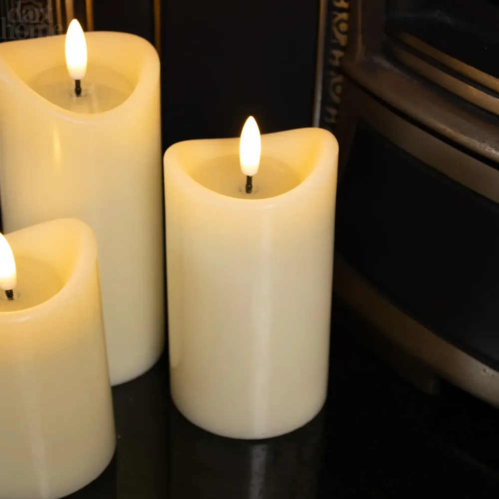Ivory LED Wax Pillar Candles Set 3 Darthome Limited